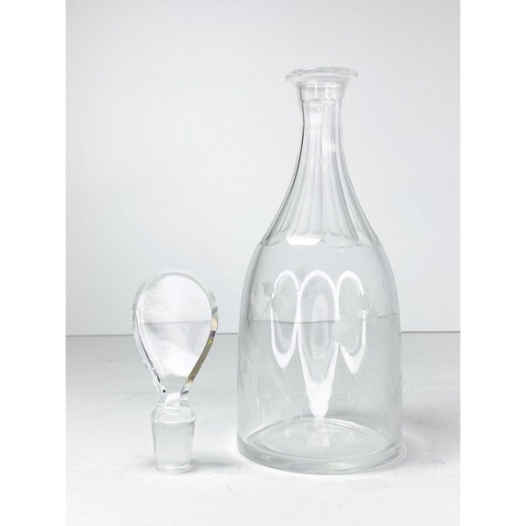 Antique Circa. 1910’s Crystal Etched Rose Wine/Cordial Decanter w/Stopper, 9.5” - Picture 4 of 10